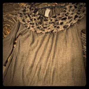 Off the shoulder fur collar top.